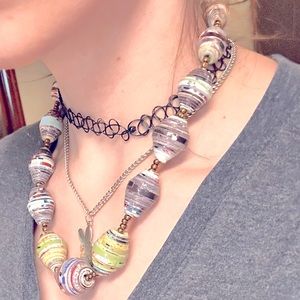 handmade paper bead necklace - one of a kind